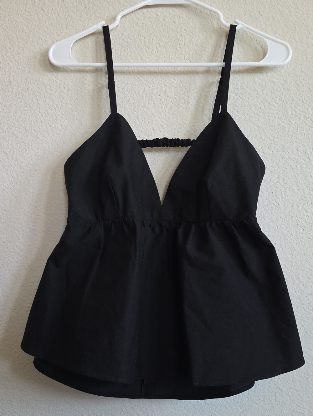 NWT Abercrombie & Fitch Black Babydoll Peplum Cami Top Spaghetti Strap No Bra, M
